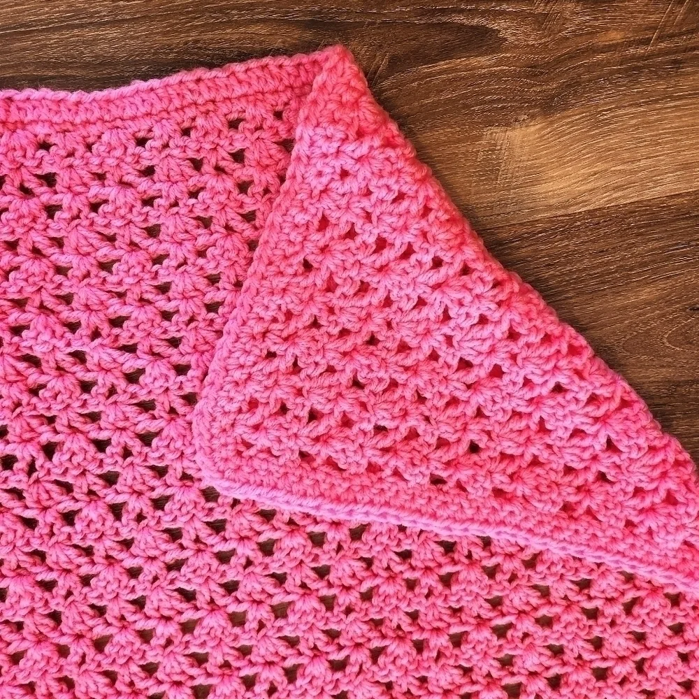 Crochet Handmade Neon Bright Barbie Pink Throw Lap Baby Blanket Afghan